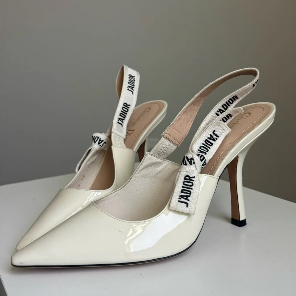 Christian Dior J’Adior Slingback Pumps Size 39 | Cream Patent Leather - Picture 1 of 10